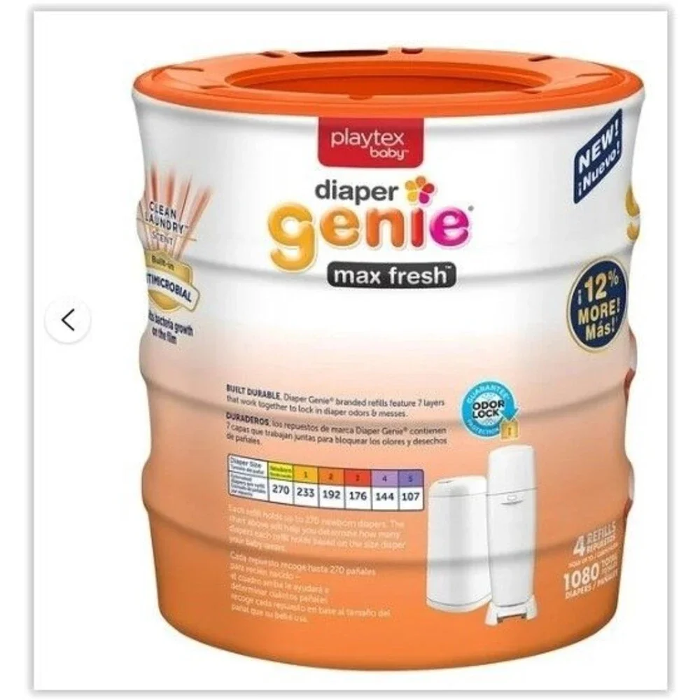 Playtex Baby Diaper Genie Clean Odor Lock Laundry Scent Refills 1080ct - 4 pack